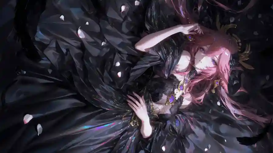 5k幻想插画壁纸-插画背景与暗黑风格-黑色长裙「哲风壁纸」