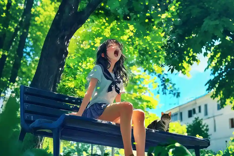 4k小猫壁纸 - 夏日 - 树荫 - 呵欠「哲风壁纸」