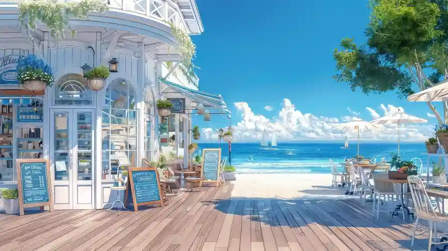 4k小店壁纸 - 蓝天白云 - 夏日滨海 - wallpaper「哲风壁纸」