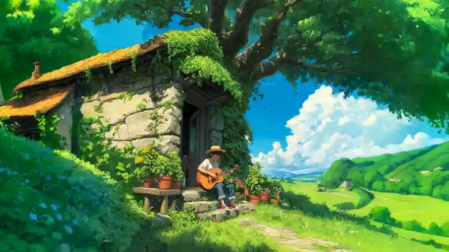 4k吉他壁纸 - 夏日 - 树荫 - wallpaper「哲风壁纸」
