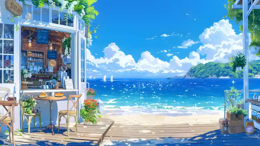 4k夏日壁纸-夏日海边 - 木质建筑-海景背景「哲风壁纸」