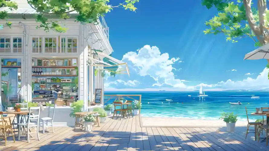 4k绿植壁纸-遮阳伞 - 夏日插画-夏日海边「哲风壁纸」