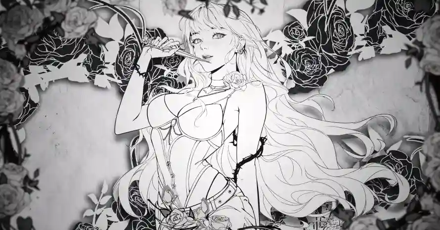 3k少女插画壁纸-暗黑少女与暗黑插画-玫瑰藤蔓「哲风壁纸」