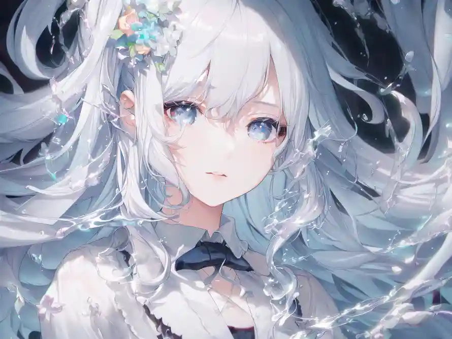 5k少女壁纸-飘逸感 - 冰晶元素-动漫插画「哲风壁纸」