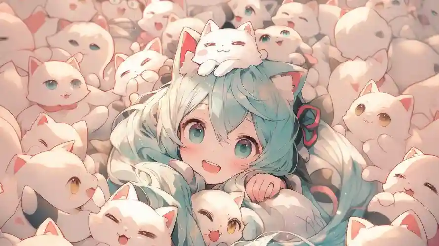 4k猫猫壁纸 - 一堆猫猫 - 夹了个miku - wallpaper「哲风壁纸」