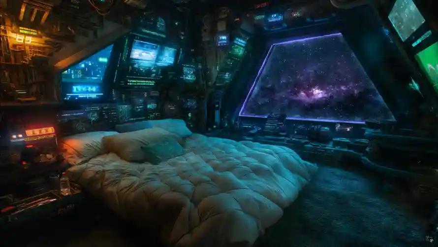 4k赛博灯光壁纸 - 太空卧室 - 宇宙房间 - wallpaper「哲风壁纸」