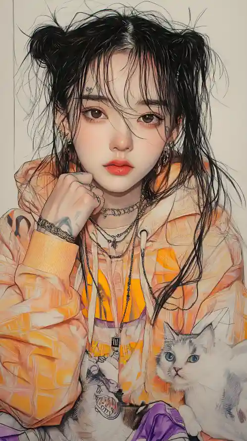 4k纹身壁纸 - 猫 - 个性纹身 - 少女插画「哲风壁纸」