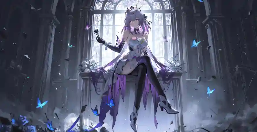 5k少女壁纸-哥特教堂和蝶-奇幻少女热门的壁纸「哲风壁纸」