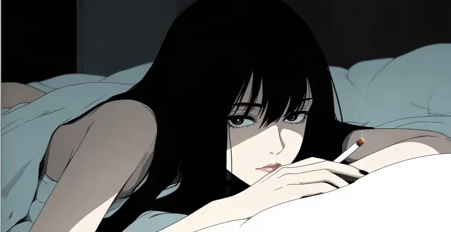 5k少女壁纸-动漫少女和烟-卧床少女免费下载「哲风壁纸」