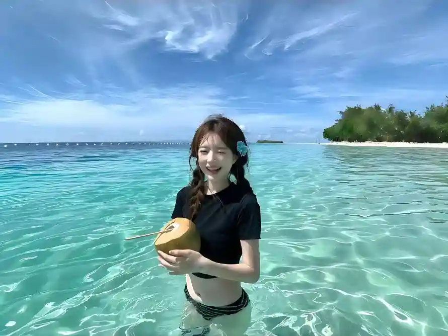4k少女壁纸-夏日度假与海边-岛屿背景免费下载「哲风壁纸」