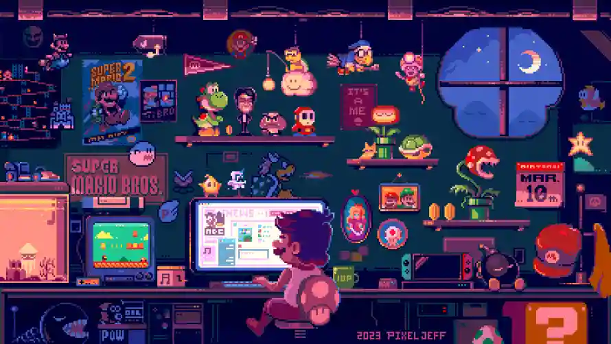 2k游戏壁纸-马里奥和像素风格-创意设计「哲风壁纸」