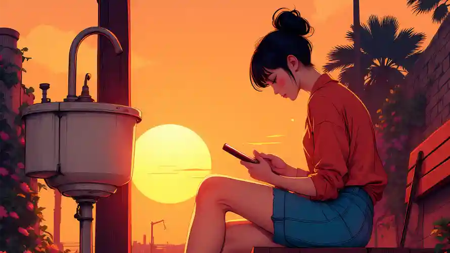 2k夕阳壁纸-夕阳插画 - 女孩-少女黄昏壁纸推荐「哲风壁纸」