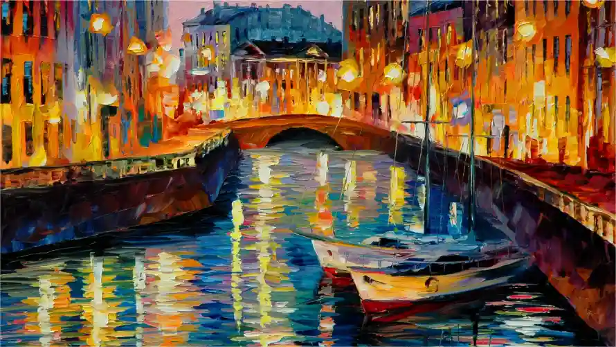 2k名画壁纸-城市桥梁壁纸和油画-夜景绘画热门的壁纸「哲风壁纸」
