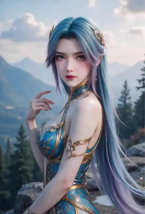 4k王秋儿壁纸 - 山水背景 - 斗罗大陆 - 蓝发美女「哲风壁纸」