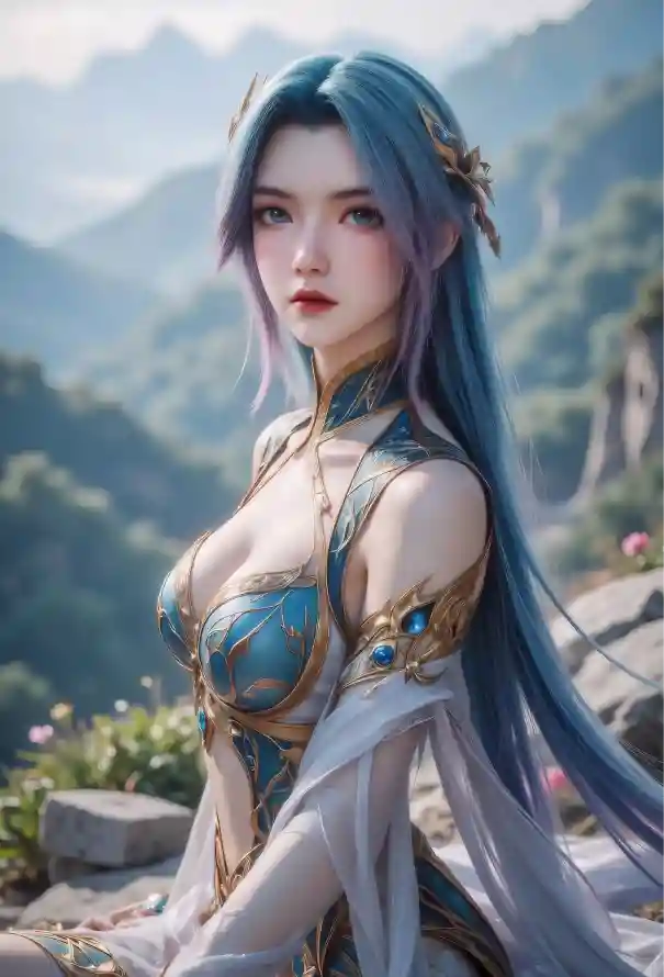 4k王秋儿壁纸 - 山水背景 - 斗罗大陆 - 蓝发美女「哲风壁纸」