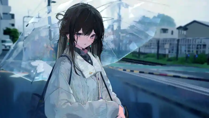 5k毛衣壁纸-动漫少女与雨伞-少女毛衣壁纸分享「哲风壁纸」