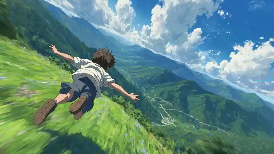 8k天空草地壁纸-少年奔跑与山间风景-群山之间「哲风壁纸」