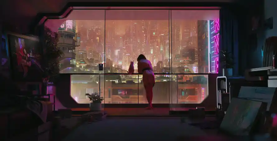 4k少女壁纸-未来科技感插画与风景-未来都市夜景「哲风壁纸」