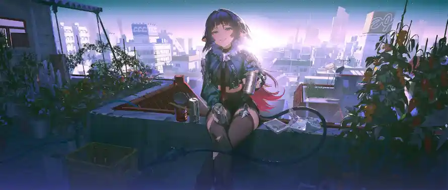 2k少女壁纸-zzz和城市夜景-天台场景「哲风壁纸」