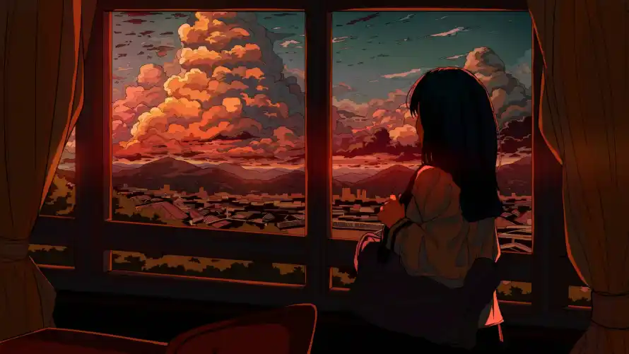 4k少女壁纸-动漫插画 - 红色-少女背影热门的壁纸「哲风壁纸」
