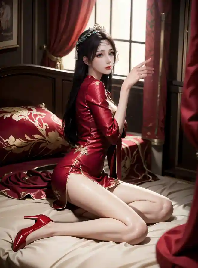 4k云韵壁纸 - 旗袍 - 红色 - 美女「哲风壁纸」