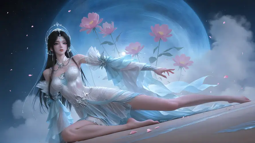 4k月亮壁纸 - 清漪 - 白衣 - 花瓣「哲风壁纸」