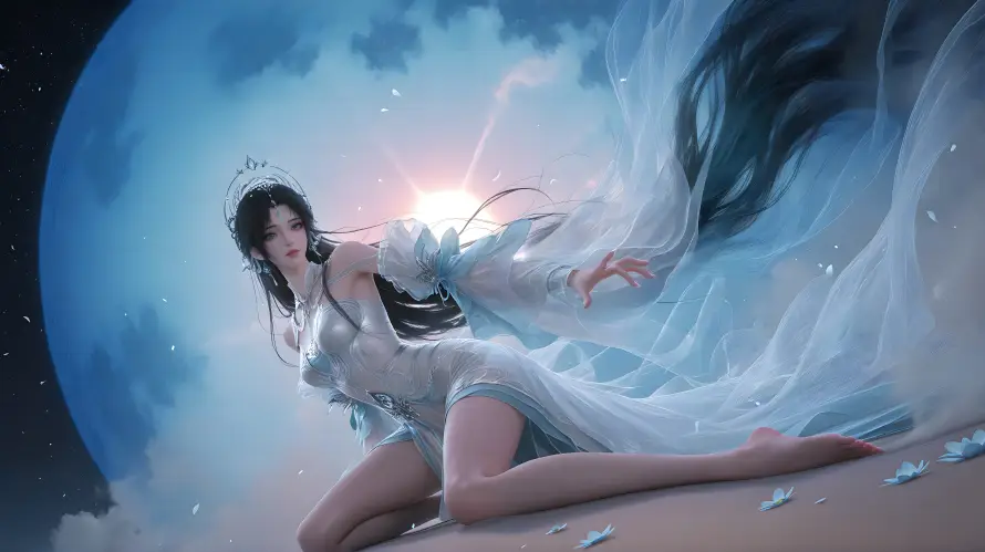 4k星空壁纸 - 月亮 - 清漪 - 白衣「哲风壁纸」