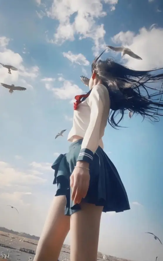 4k海鸥壁纸 - 美女 - 校园风 - 黑长直「哲风壁纸」