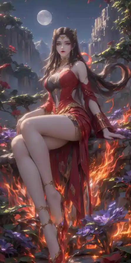 4k夜景壁纸 - 美杜莎 - 斗破苍穹 - 火焰元素「哲风壁纸」