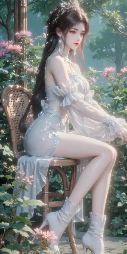 4k月婵壁纸 - 白衣 - 粉花 - 长发「哲风壁纸」