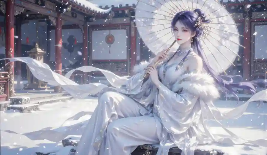 4k古装壁纸 - 白伞 - 遮天 - 雪景「哲风壁纸」
