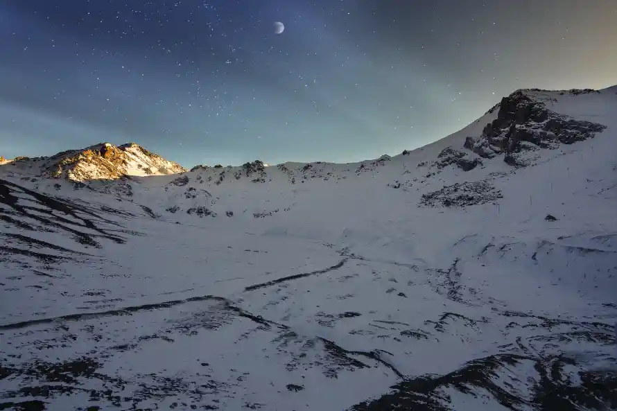 4k日出壁纸 - 星空 - 月亮 - 雪地「哲风壁纸」