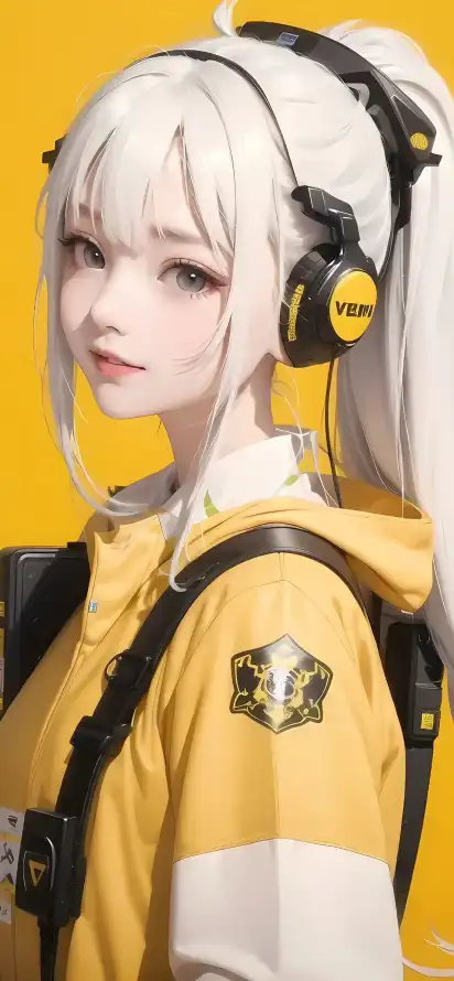 4k美女壁纸 - 耳机 - 黄白黑 - wallpaper「哲风壁纸」