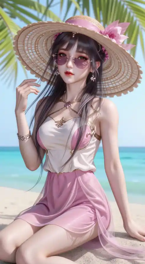 4k壁纸壁纸 - 小舞 - 草帽 - 海滩女孩「哲风壁纸」