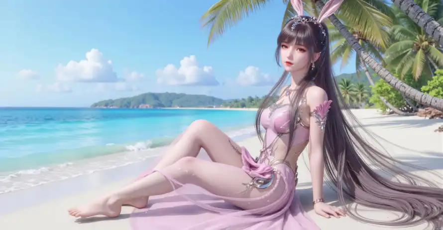 4k壁纸壁纸 - 小舞 - 海滩 - 兔子耳朵「哲风壁纸」
