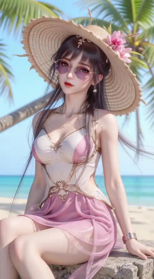 4k壁纸壁纸 - 小舞 - 海滩 - 草帽「哲风壁纸」