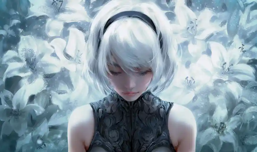 4k百合花壁纸 - 白色短发 - 2b小姐姐 - 尤尔哈2B「哲风壁纸」