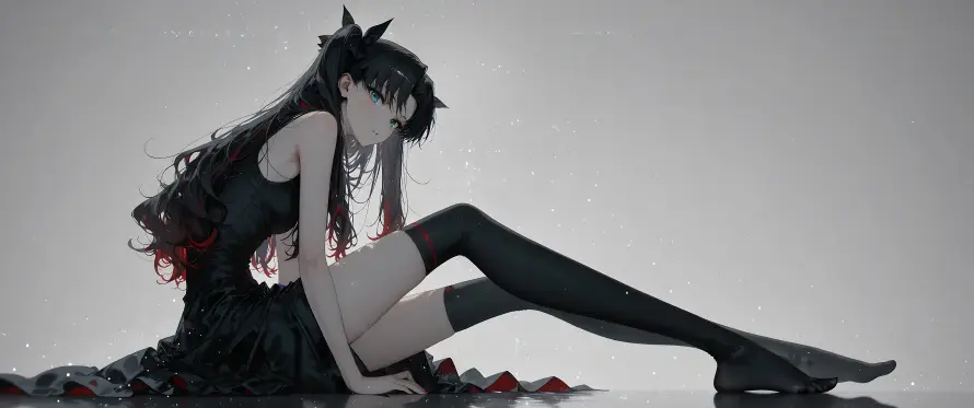 7k长发壁纸-动漫少女和鱼屏-忧郁坐姿免费下载「哲风壁纸」