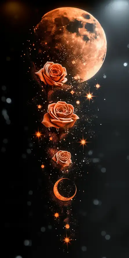 4k夜色壁纸 - 星光 - 月亮 - 玫瑰「哲风壁纸」