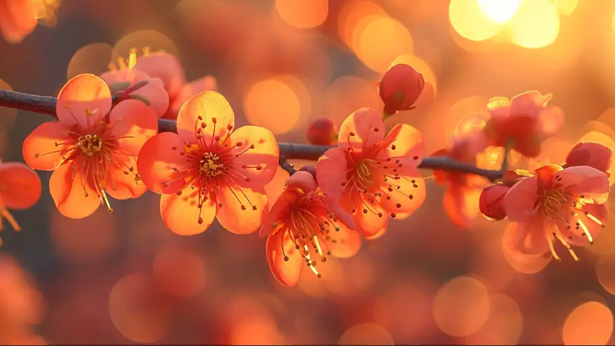 4k光晕壁纸 - 树枝 - 橙色 - 花朵「哲风壁纸」 4k光晕壁纸 - 树枝 - 橙色 - 花朵「哲风壁纸」