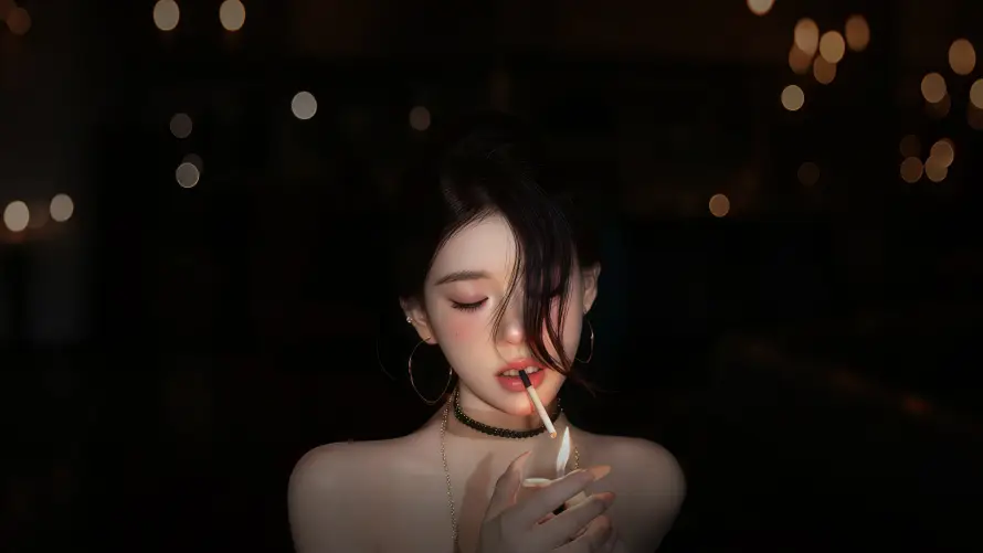 4k打火机壁纸 - 美女点烟 - 暗黑小姐姐 - wallpaper「哲风壁纸」