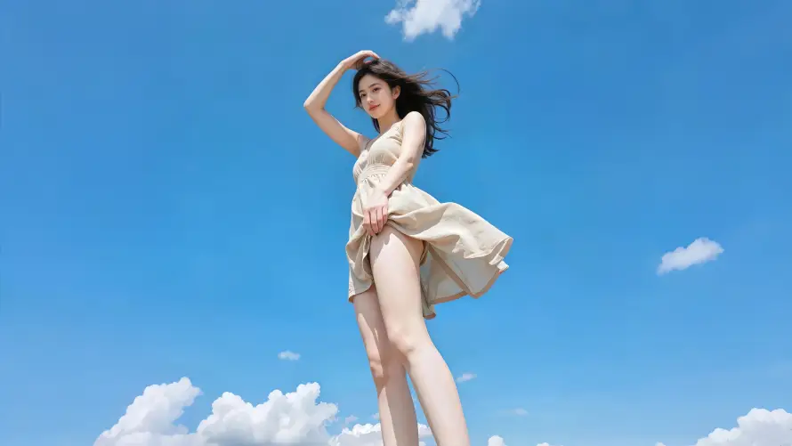 4k蓝天白云壁纸 - 长腿美女 - 阳光小姐姐 - wallpaper「哲风壁纸」
