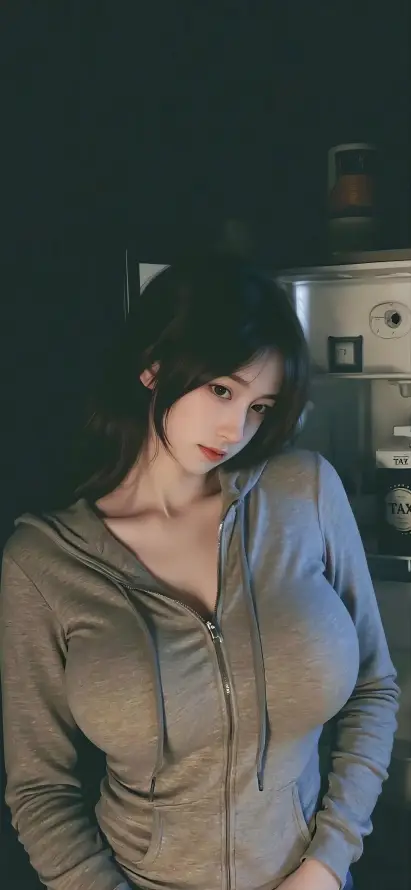 4k美女壁纸 - 手机壁纸 - 灰衣美女 - 灰色连帽衫「哲风壁纸」