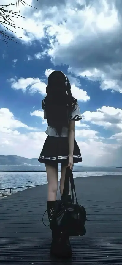 4k美女壁纸 - 远山 - 手机壁纸 - 背影女孩「哲风壁纸」
