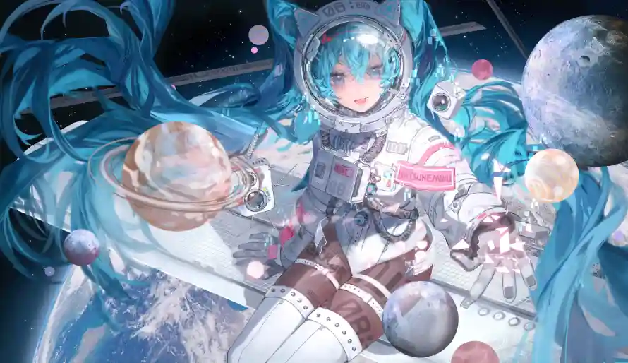 8k太空壁纸-宇航服壁纸和少女-蓝发少女热门的壁纸「哲风壁纸」
