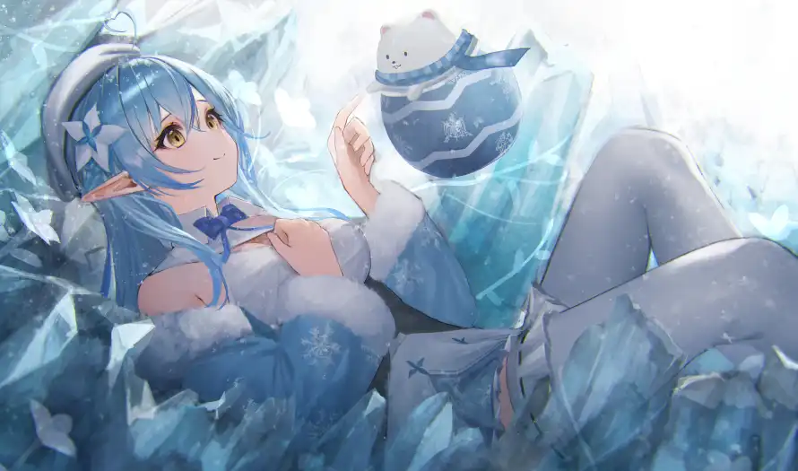 4k冰块壁纸 - 少女 - 蓝色 - 小生物「哲风壁纸」