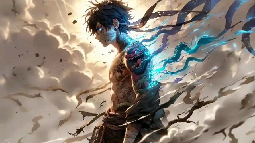 4k斗士壁纸-龙纹身和背影-云层背景免费下载「哲风壁纸」