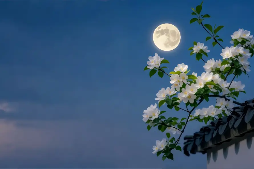 4k夜空壁纸 - 晨曦 - 月亮 - 花枝「哲风壁纸」