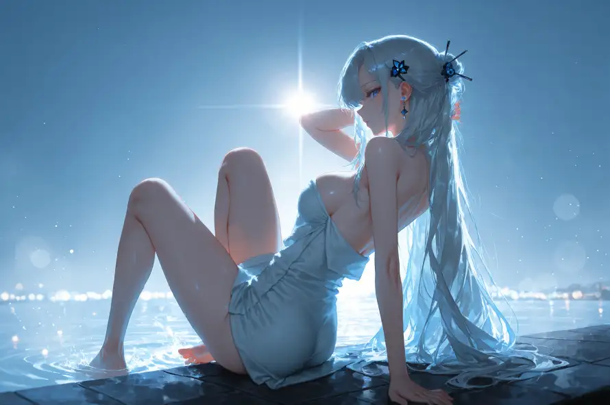 4k动漫壁纸 - 灯光 - 美女 - 水边夜景「哲风壁纸」