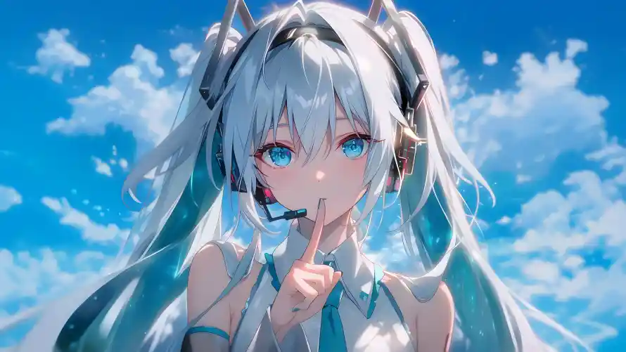 4k耳机壁纸 - 嘘 - 双马尾 - 初音未来「哲风壁纸」